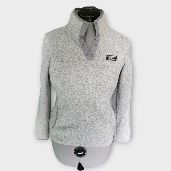 L.L.Bean Sweater Women's XS Light Gray 1/4 Snap Mock Neck Pullover - Picture 1 of 7